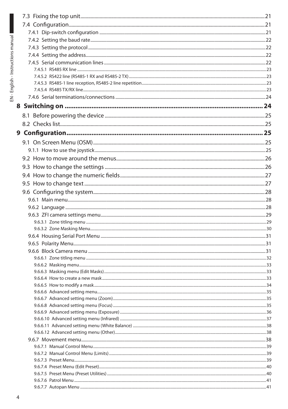 8 switching on, 9 configuration | Videotec ULISSE User Manual | Page 6 / 276