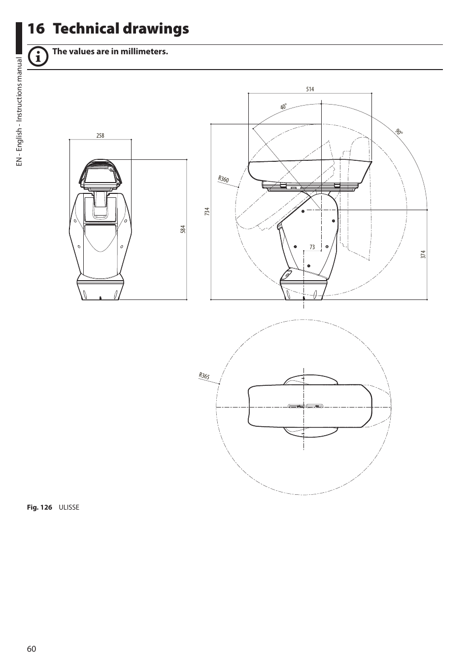 16 technical drawings | Videotec ULISSE User Manual | Page 62 / 276