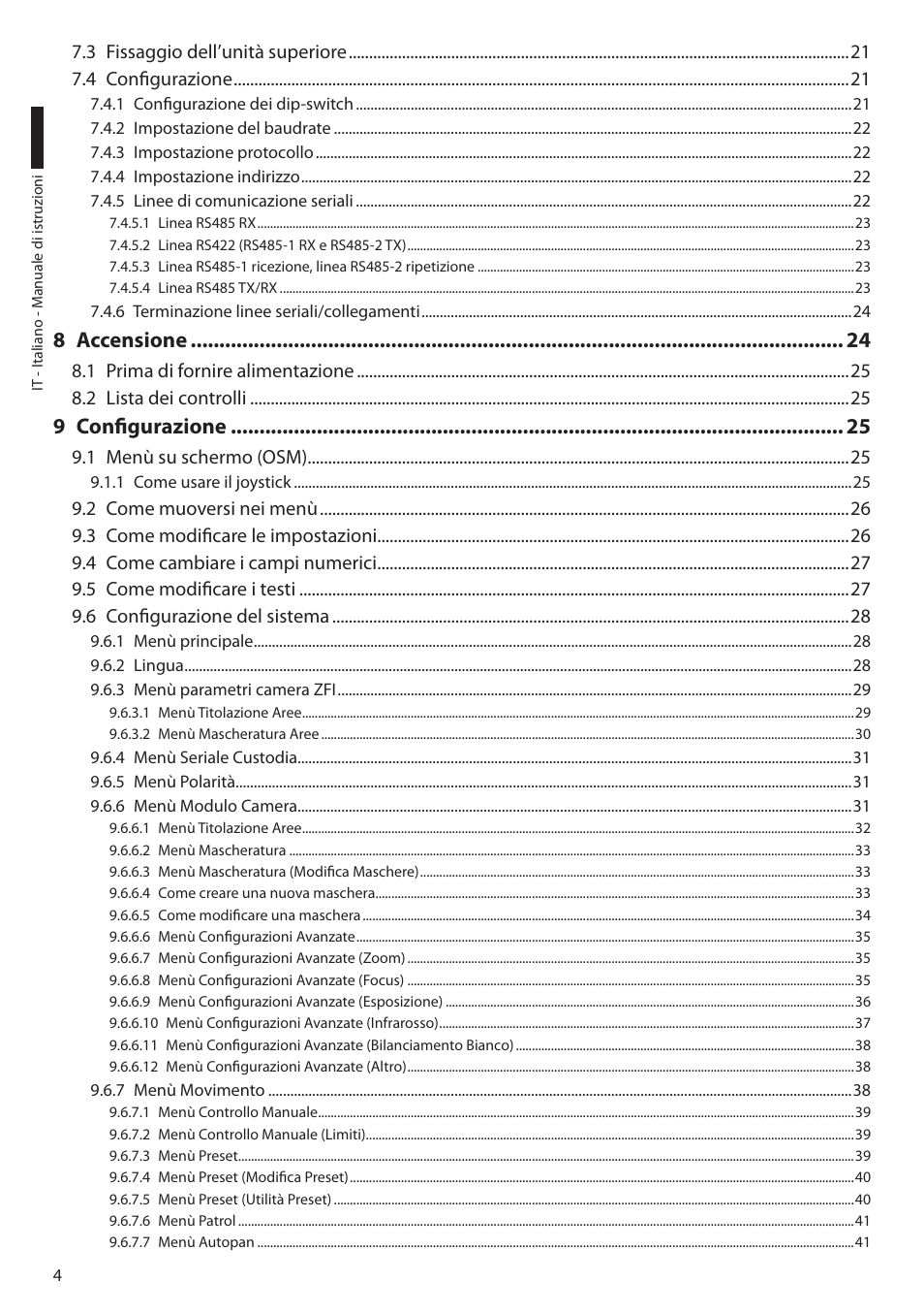 8 accensione, 9 configurazione | Videotec ULISSE User Manual | Page 74 / 276
