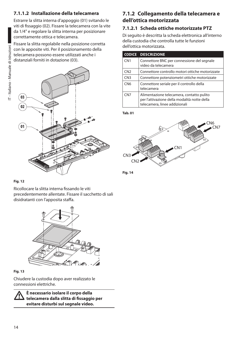 2 installazione della telecamera, 1 scheda ottiche motorizzate ptz | Videotec ULISSE User Manual | Page 84 / 276