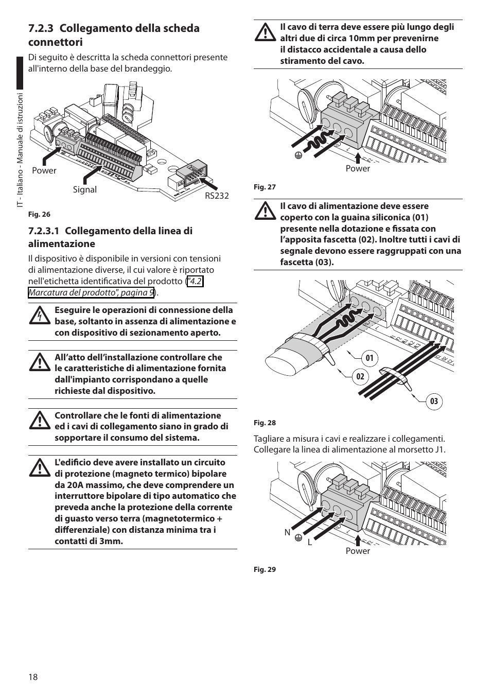 3 collegamento della scheda connettori, 1 collegamento della linea di alimentazione | Videotec ULISSE User Manual | Page 88 / 276