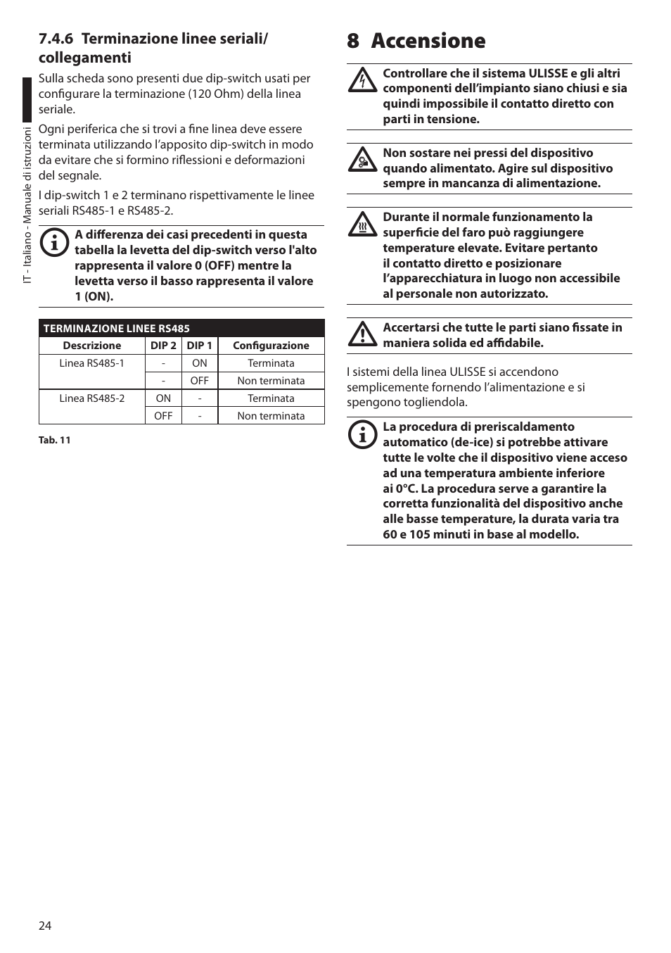 6 terminazione linee seriali/collegamenti, 8 accensione | Videotec ULISSE User Manual | Page 94 / 276