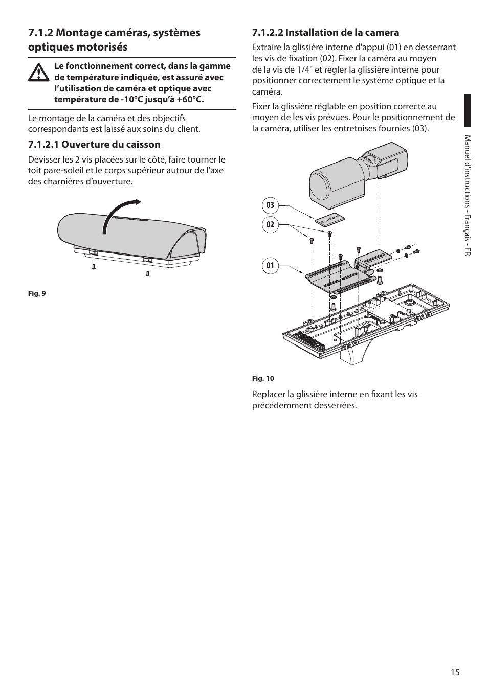 2 montage caméras, systèmes optiques motorisés, 1 ouverture du caisson, 2 installation de la camera | Videotec ULISSE NETCAM User Manual | Page 117 / 204