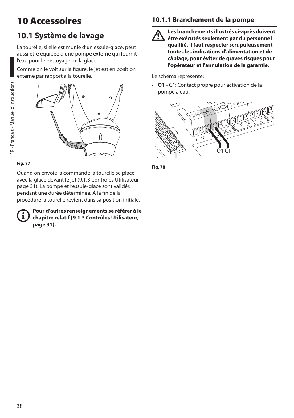 10 accessoires, 1 système de lavage, 1 branchement de la pompe | Videotec ULISSE NETCAM User Manual | Page 140 / 204