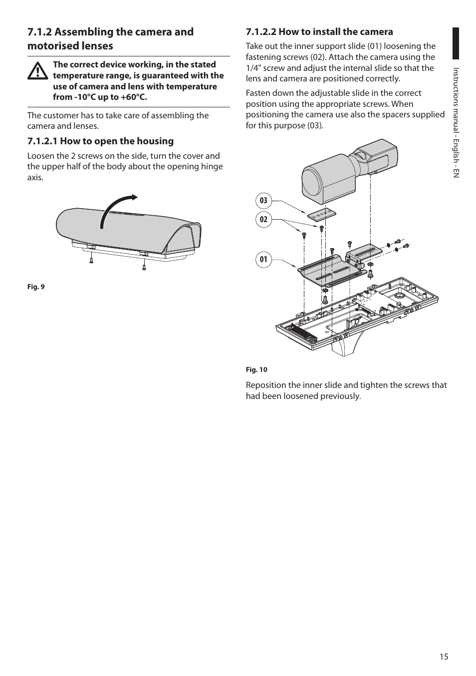 2 assembling the camera and motorised lenses, 1 how to open the housing, 2 how to install the camera | Videotec ULISSE NETCAM User Manual | Page 17 / 204