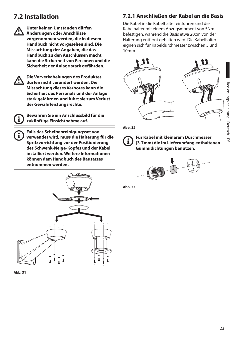 2 installation, 1 anschließen der kabel an die basis | Videotec ULISSE NETCAM User Manual | Page 175 / 204
