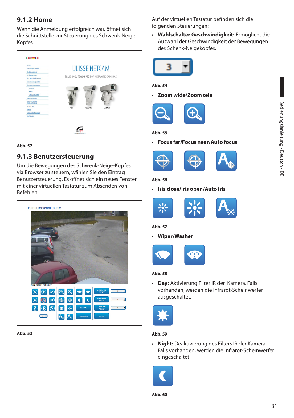 2 home, 3 benutzersteuerung, 2 home 9.1.3 benutzersteuerung | Videotec ULISSE NETCAM User Manual | Page 183 / 204