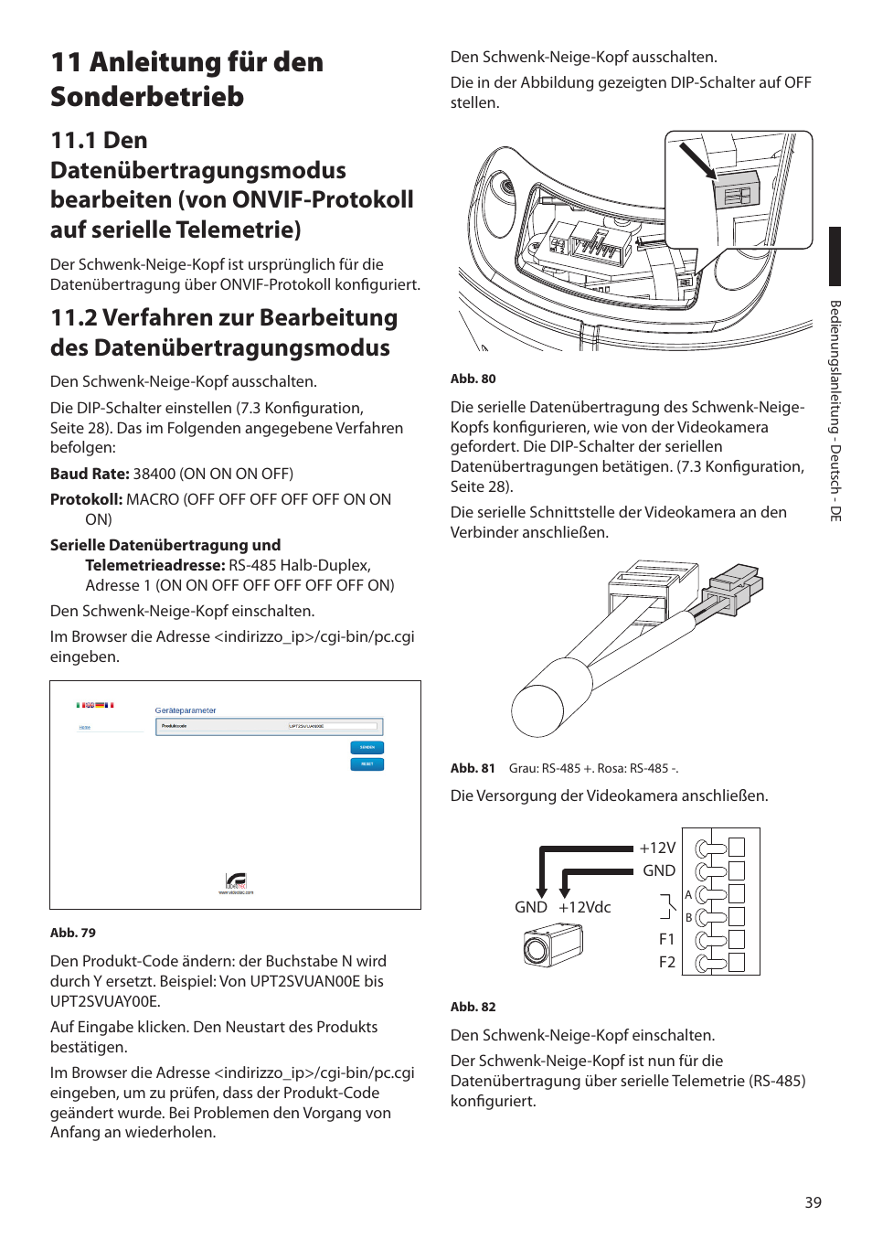 11 anleitung für den sonderbetrieb | Videotec ULISSE NETCAM User Manual | Page 191 / 204