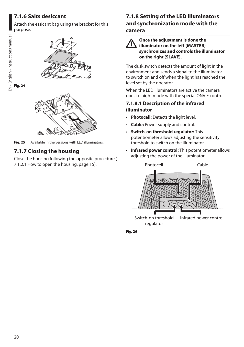 6 salts desiccant, 7 closing the housing, 1 description of the infrared illuminator | Videotec ULISSE NETCAM User Manual | Page 22 / 204