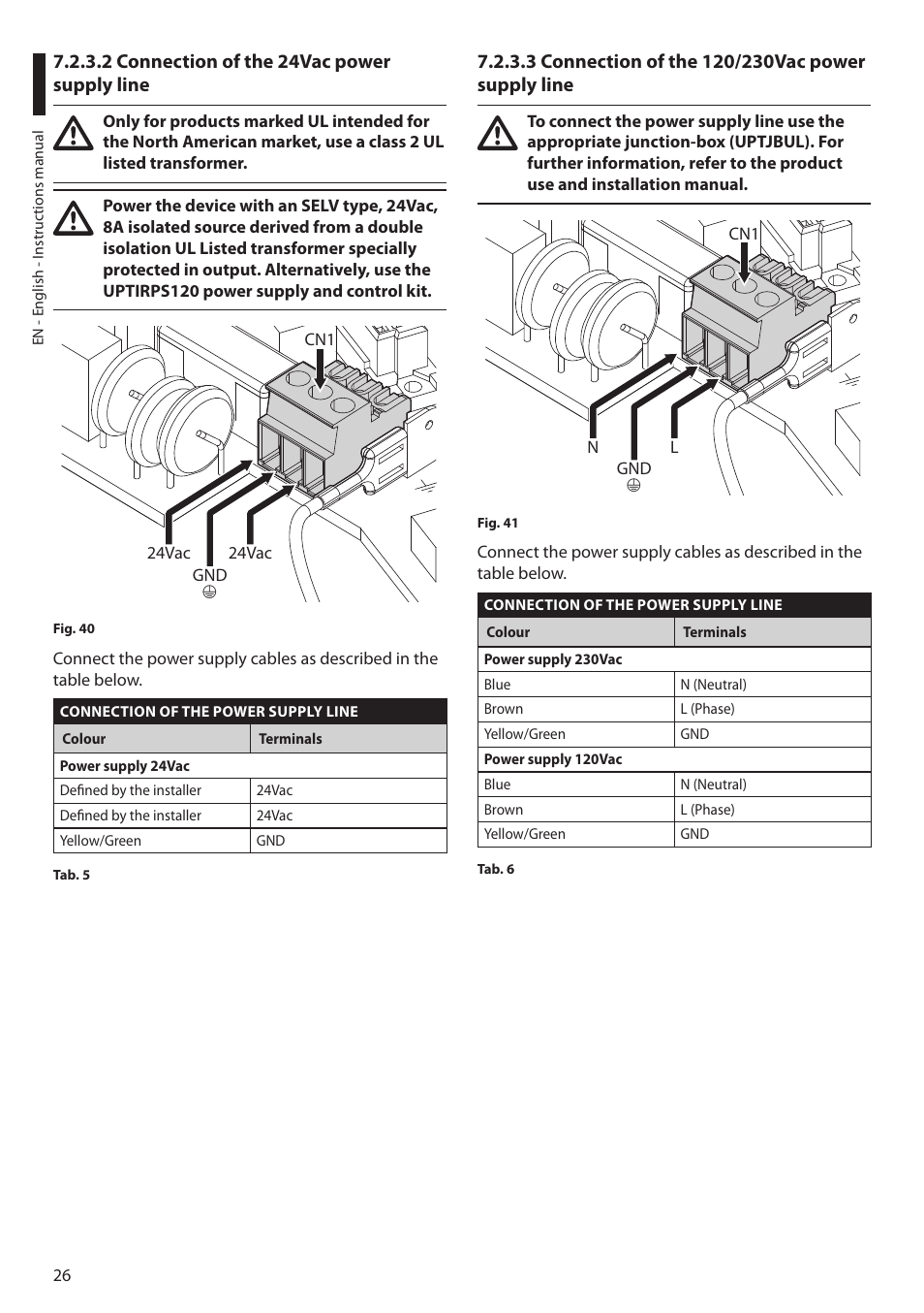 2 connection of the 24vac power supply line, 3 connection of the 120/230vac power supply line | Videotec ULISSE NETCAM User Manual | Page 28 / 204