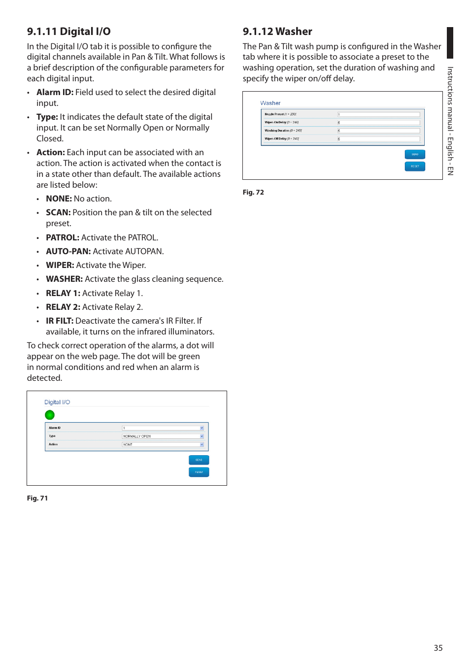 11 digital i/o, 12 washer, 11 digital i/o 9.1.12 washer | Videotec ULISSE NETCAM User Manual | Page 37 / 204