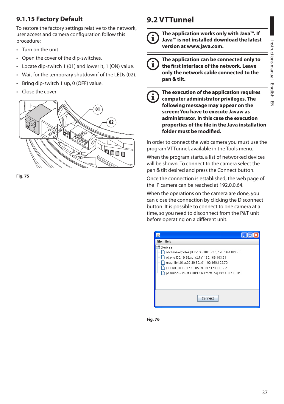 15 factory default, 2 vttunnel | Videotec ULISSE NETCAM User Manual | Page 39 / 204
