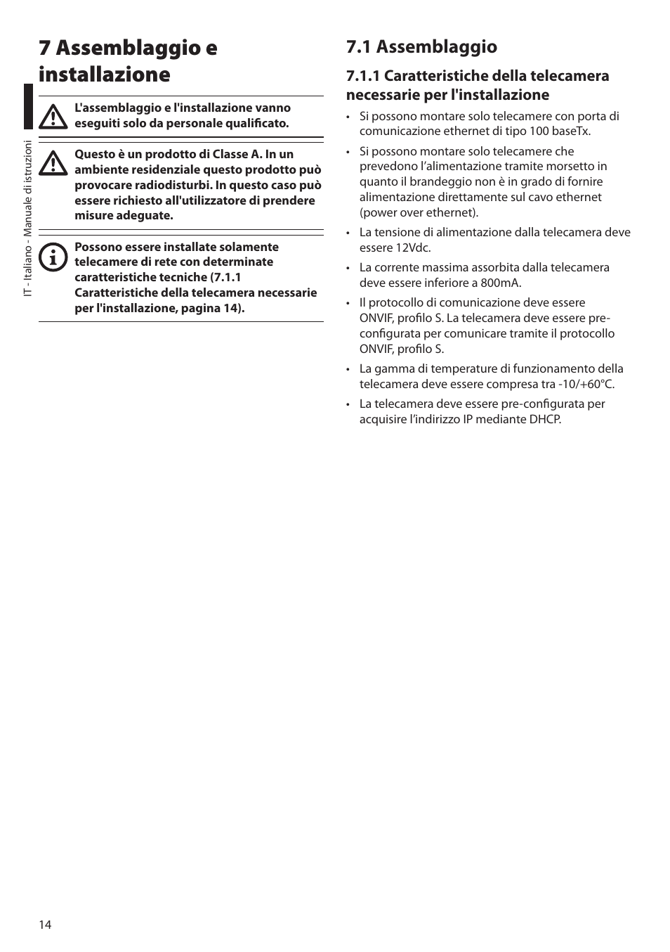 7 assemblaggio e installazione, 1 assemblaggio | Videotec ULISSE NETCAM User Manual | Page 66 / 204