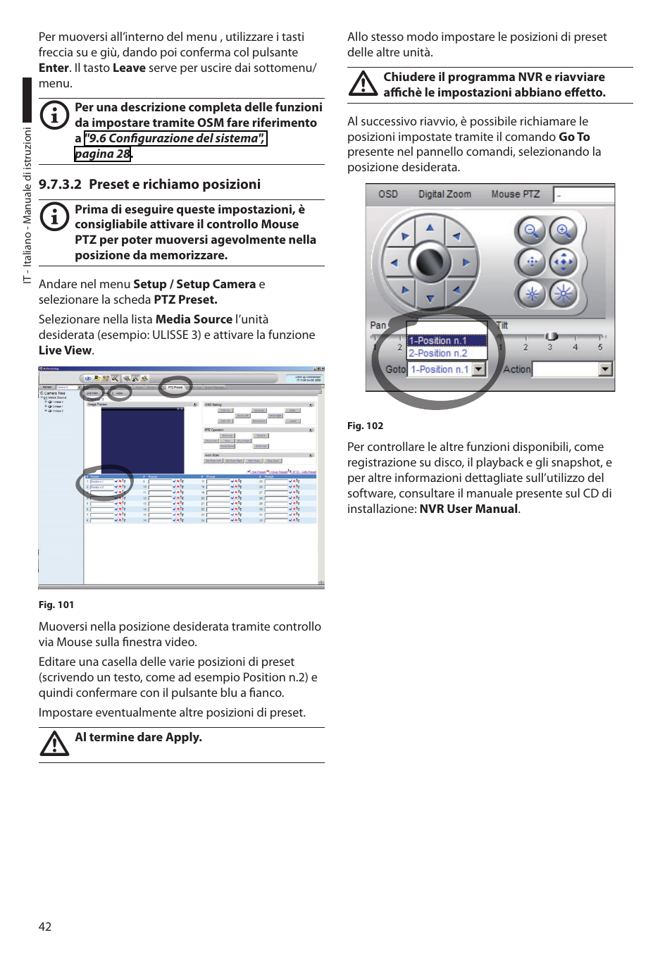 2 preset e richiamo posizioni | Videotec ULISSE PLUS User Manual | Page 102 / 236