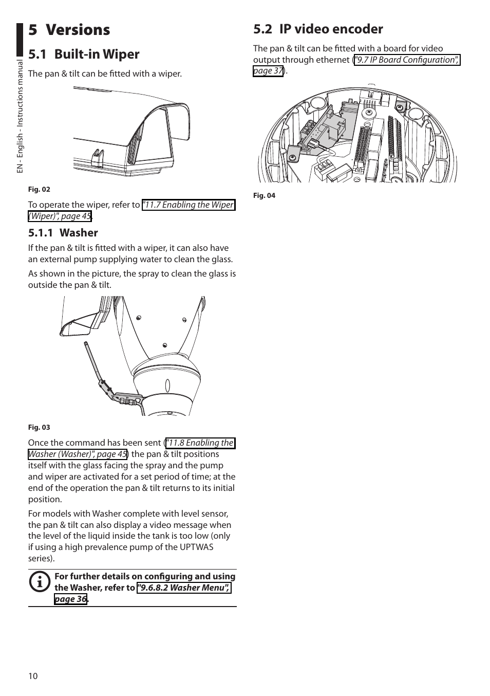 5 versions, 1 built-in wiper, 1 washer | 2 ip video encoder | Videotec ULISSE PLUS User Manual | Page 12 / 236
