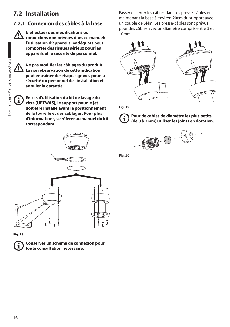 2 installation, 1 connexion des câbles à la base | Videotec ULISSE PLUS User Manual | Page 134 / 236
