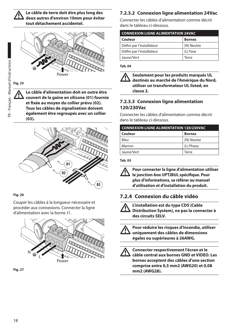 2 connexion ligne alimentation 24vac, 3 connexion ligne alimentation 120/230vac, 4 connexion du câble vidéo | Videotec ULISSE PLUS User Manual | Page 136 / 236