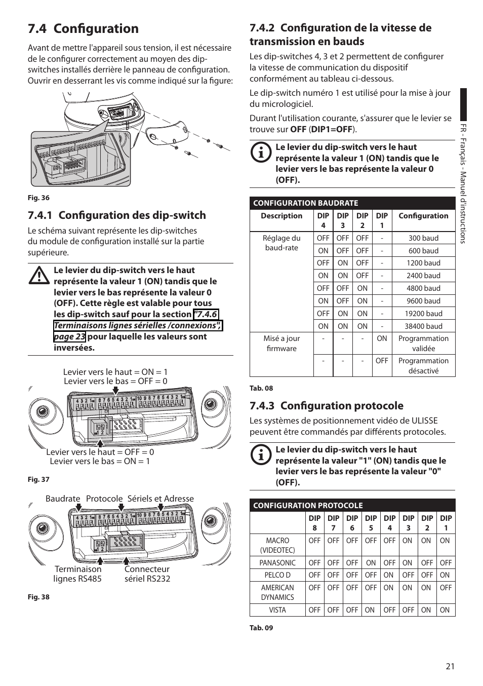 4 configuration, 1 configuration des dip-switch, 3 configuration protocole | Videotec ULISSE PLUS User Manual | Page 139 / 236