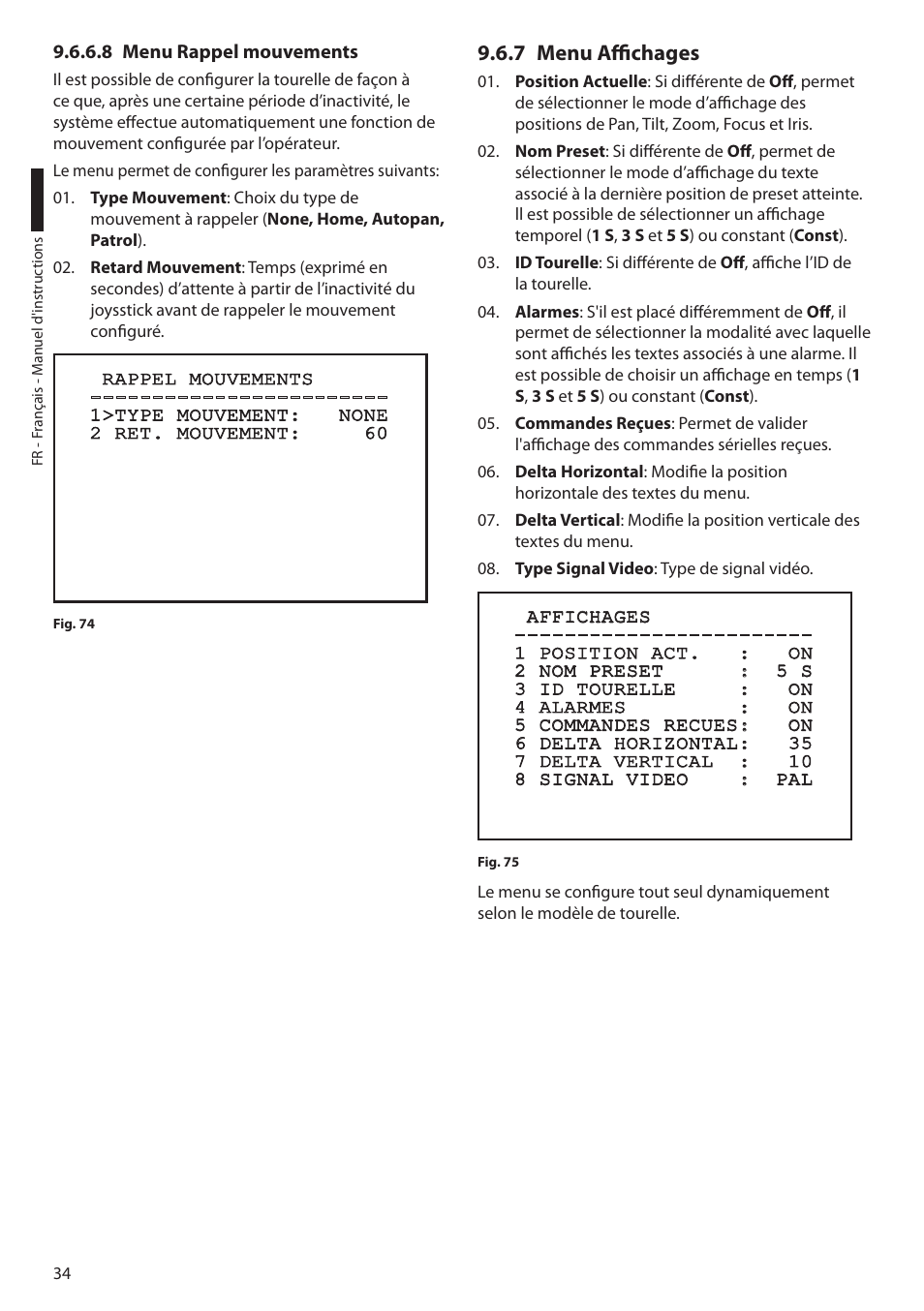 8 menu rappel mouvements, 7 menu affichages | Videotec ULISSE PLUS User Manual | Page 152 / 236
