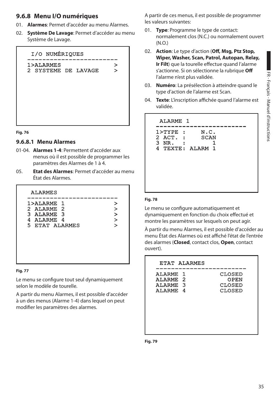 8 menu i/o numériques, 1 menu alarmes | Videotec ULISSE PLUS User Manual | Page 153 / 236
