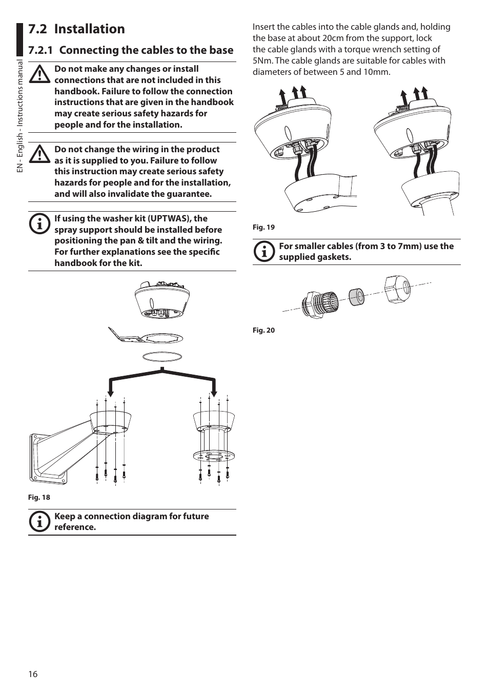 2 installation, 1 connecting the cables to the base | Videotec ULISSE PLUS User Manual | Page 18 / 236