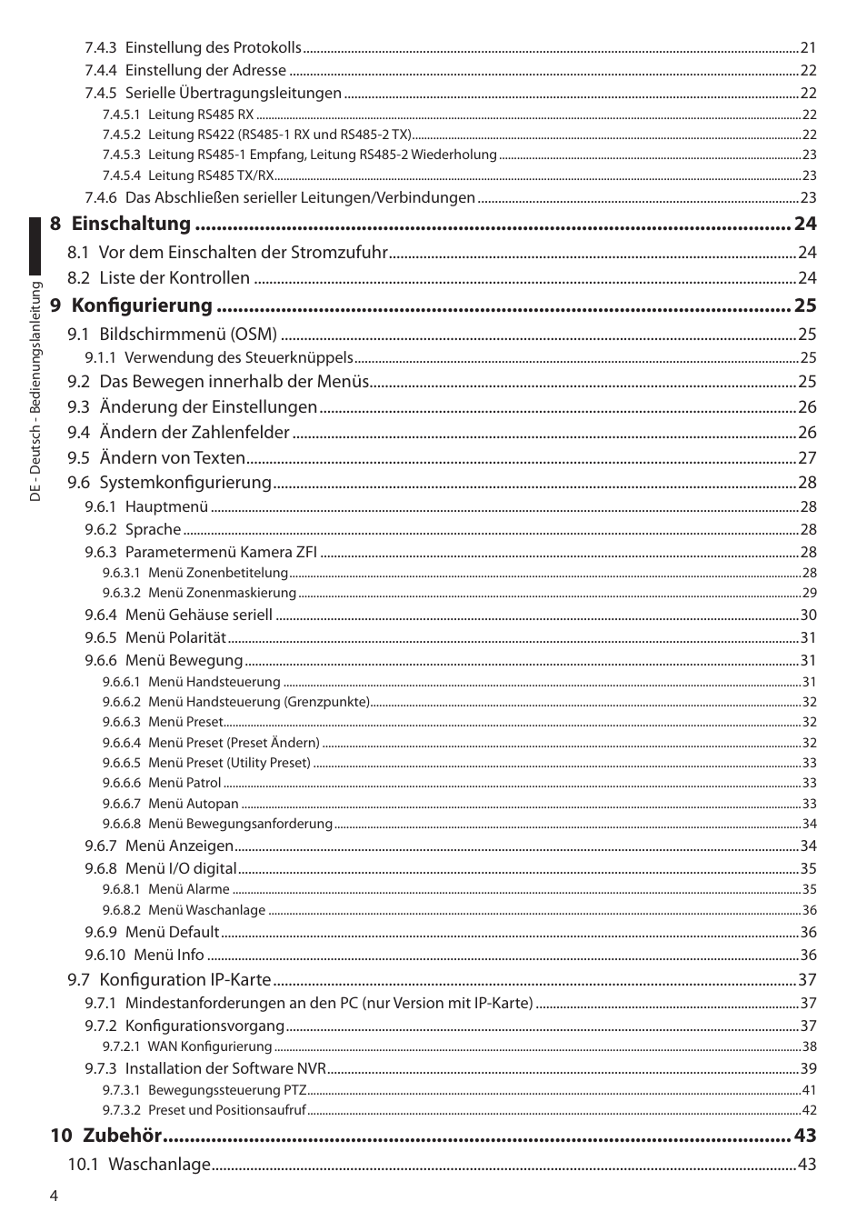 8 einschaltung, 9 konfigurierung, 10 zubehör | Videotec ULISSE PLUS User Manual | Page 180 / 236