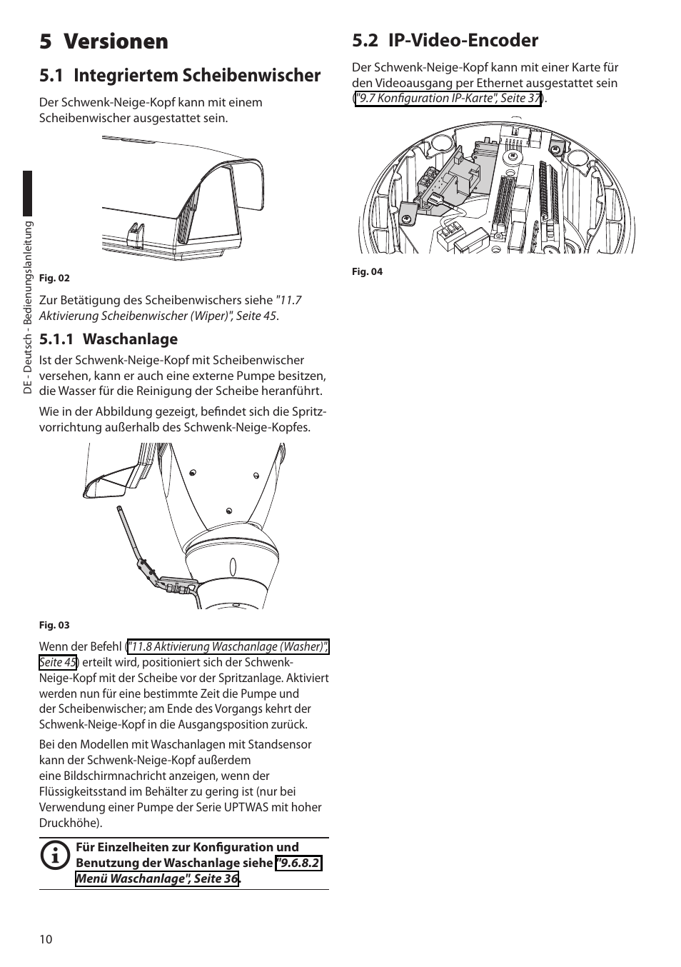 5 versionen, 1 integriertem scheibenwischer, 1 waschanlage | 2 ip-video-encoder | Videotec ULISSE PLUS User Manual | Page 186 / 236