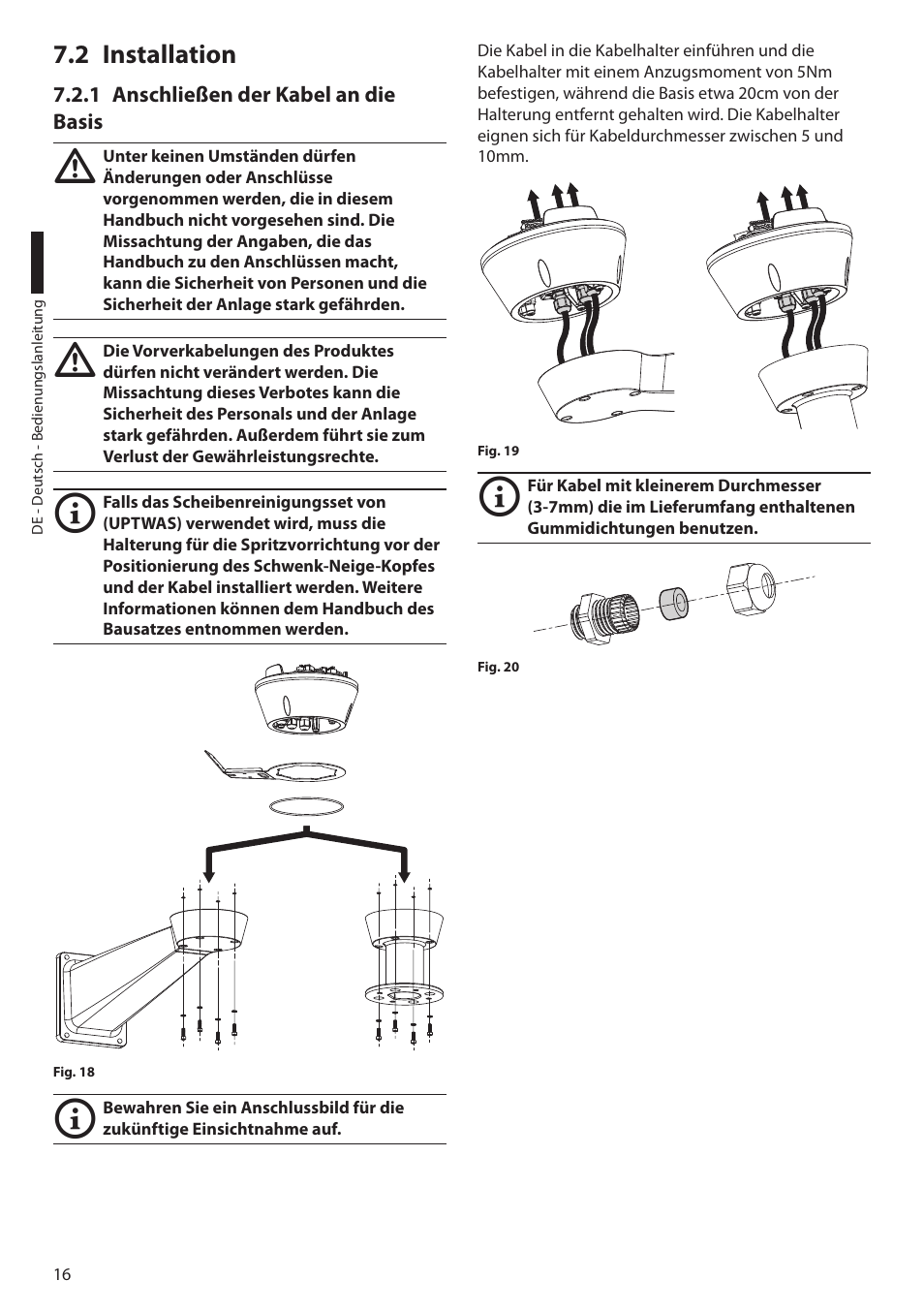 2 installation, 1 anschließen der kabel an die basis | Videotec ULISSE PLUS User Manual | Page 192 / 236