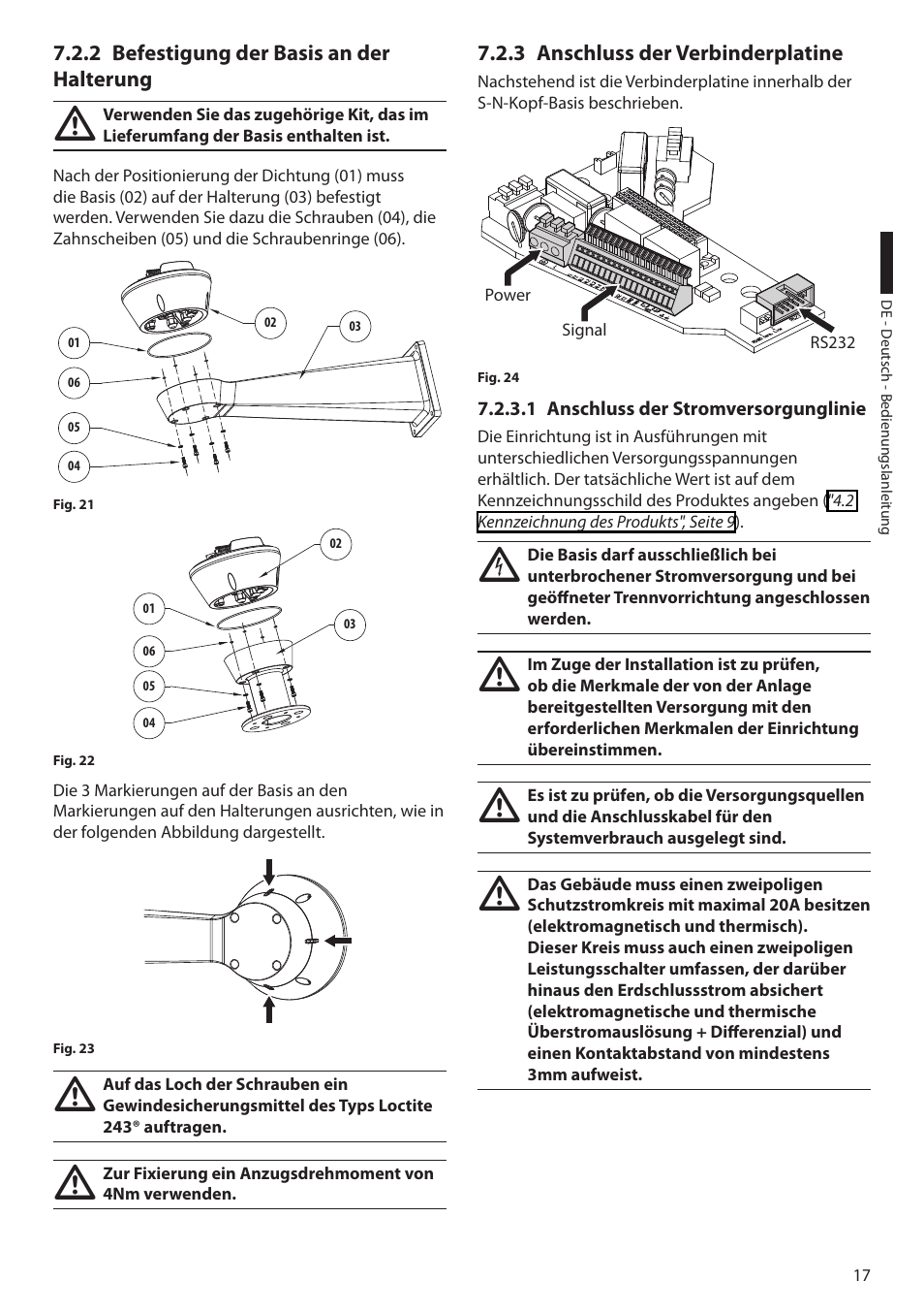 2 befestigung der basis an der halterung, 3 anschluss der verbinderplatine, 1 anschluss der stromversorgunglinie | Videotec ULISSE PLUS User Manual | Page 193 / 236