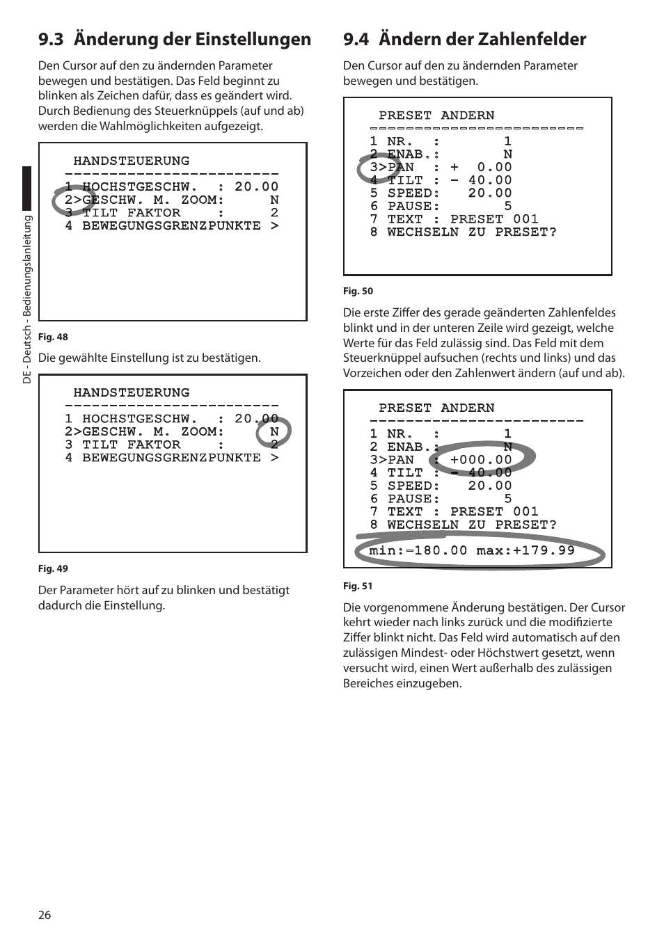 3 änderung der einstellungen, 4 ändern der zahlenfelder | Videotec ULISSE PLUS User Manual | Page 202 / 236