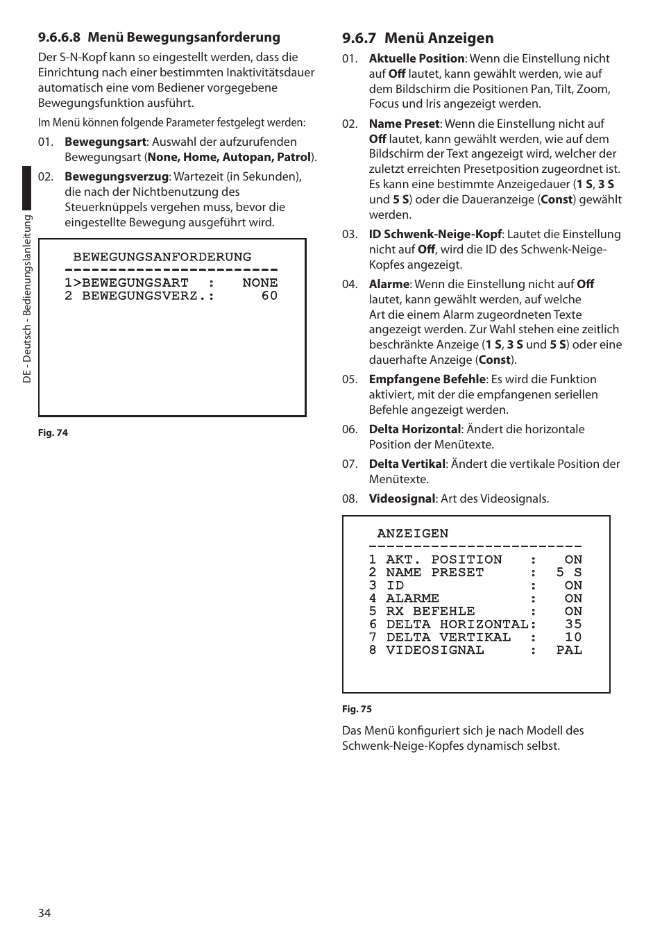 8 menü bewegungsanforderung, 7 menü anzeigen | Videotec ULISSE PLUS User Manual | Page 210 / 236