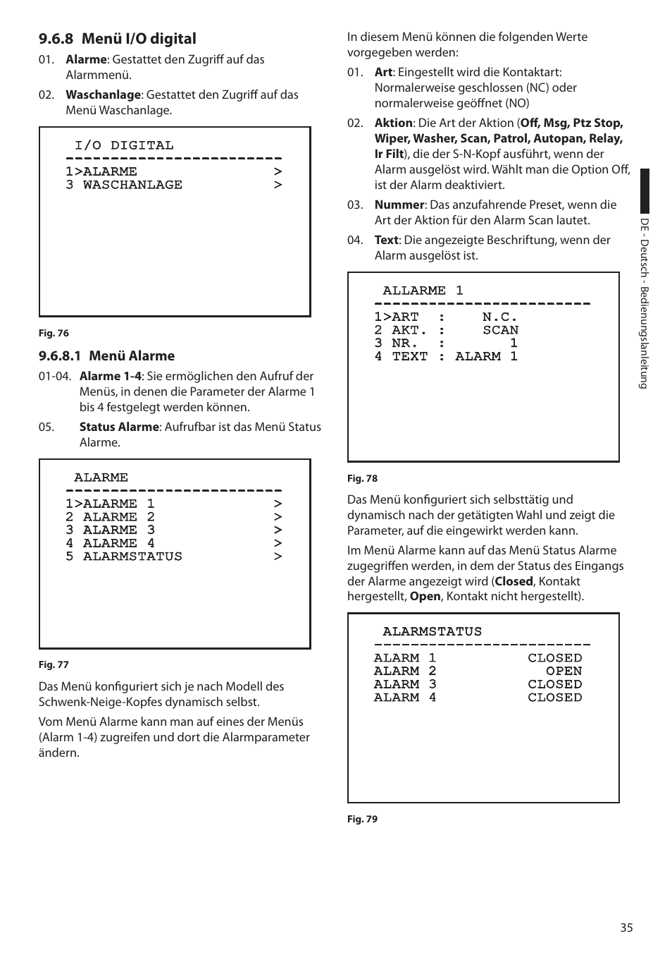 8 menü i/o digital, 1 menü alarme | Videotec ULISSE PLUS User Manual | Page 211 / 236
