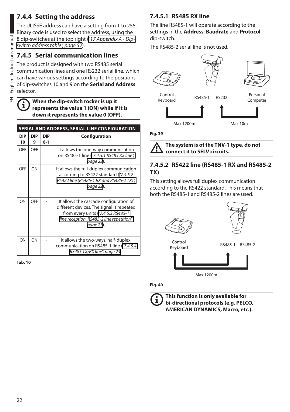 4 setting the address, 5 serial communication lines, 1 rs485 rx line | 2 rs422 line (rs485-1 rx and rs485-2 tx) | Videotec ULISSE PLUS User Manual | Page 24 / 236