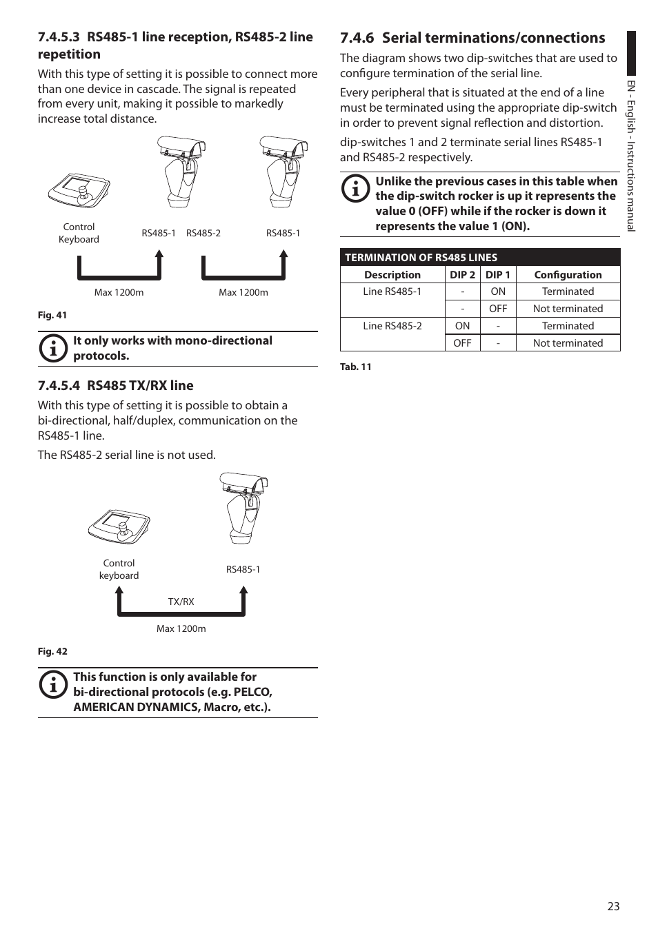 3 rs485-1 line reception, rs485-2 line repetition, 4 rs485 tx/rx line, 6 serial terminations/connections | Y units ( "7.4.5.3 rs485-1, Line reception, rs485-2 line repetition, Tion on rs485-1 line ( "7.4.5.4 | Videotec ULISSE PLUS User Manual | Page 25 / 236