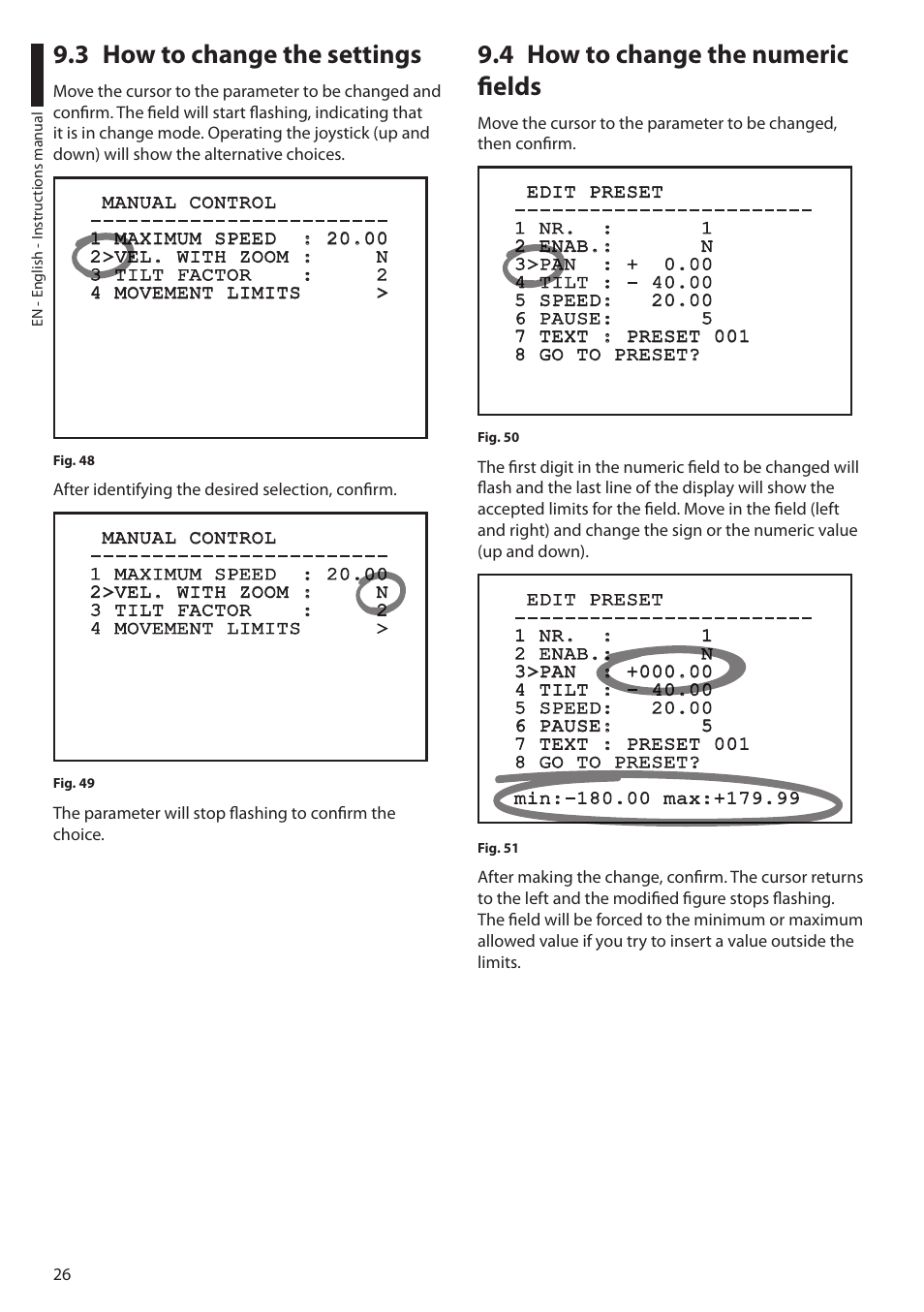 3 how to change the settings, 4 how to change the numeric fields | Videotec ULISSE PLUS User Manual | Page 28 / 236