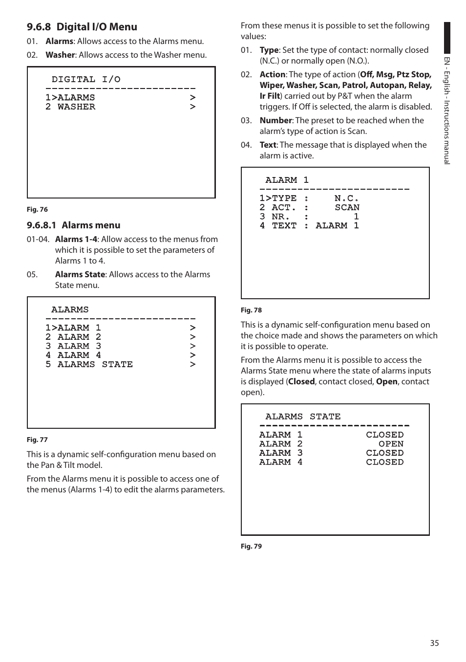 8 digital i/o menu, 1 alarms menu | Videotec ULISSE PLUS User Manual | Page 37 / 236