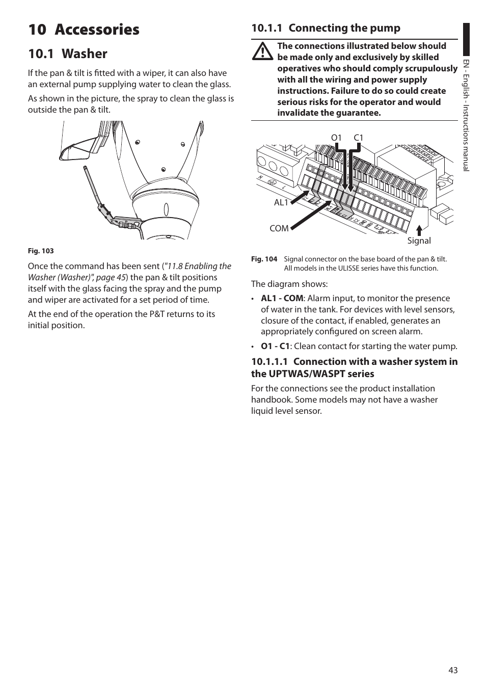 10 accessories, 1 washer, 1 connecting the pump | Videotec ULISSE PLUS User Manual | Page 45 / 236