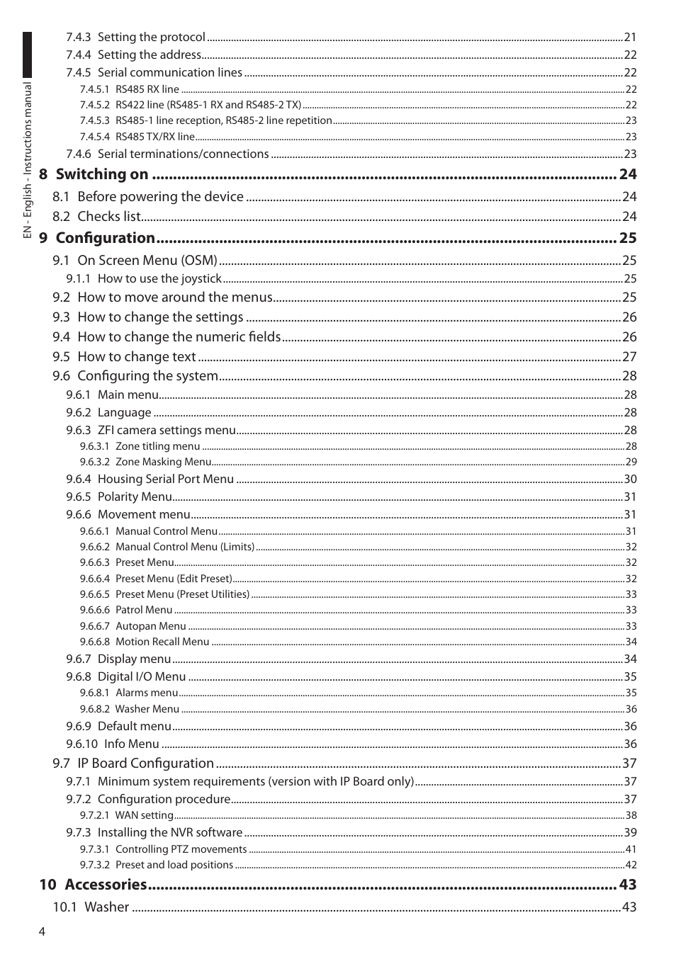 8 switching on, 9 configuration, 10 accessories | Videotec ULISSE PLUS User Manual | Page 6 / 236