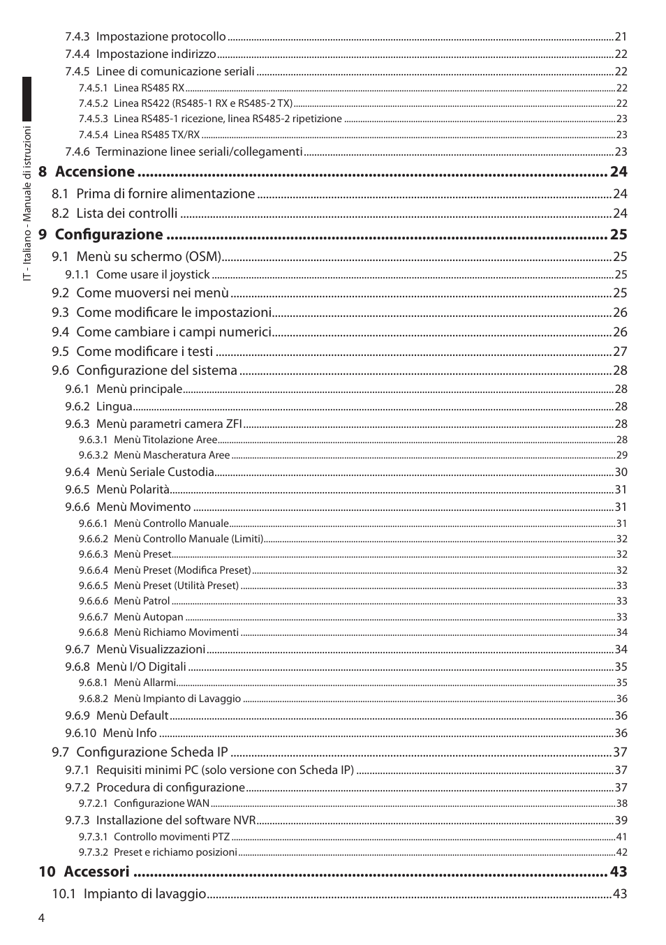 8 accensione, 9 configurazione, 10 accessori | Videotec ULISSE PLUS User Manual | Page 64 / 236