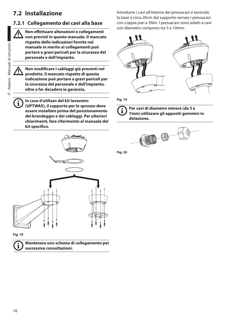 2 installazione, 1 collegamento dei cavi alla base | Videotec ULISSE PLUS User Manual | Page 76 / 236