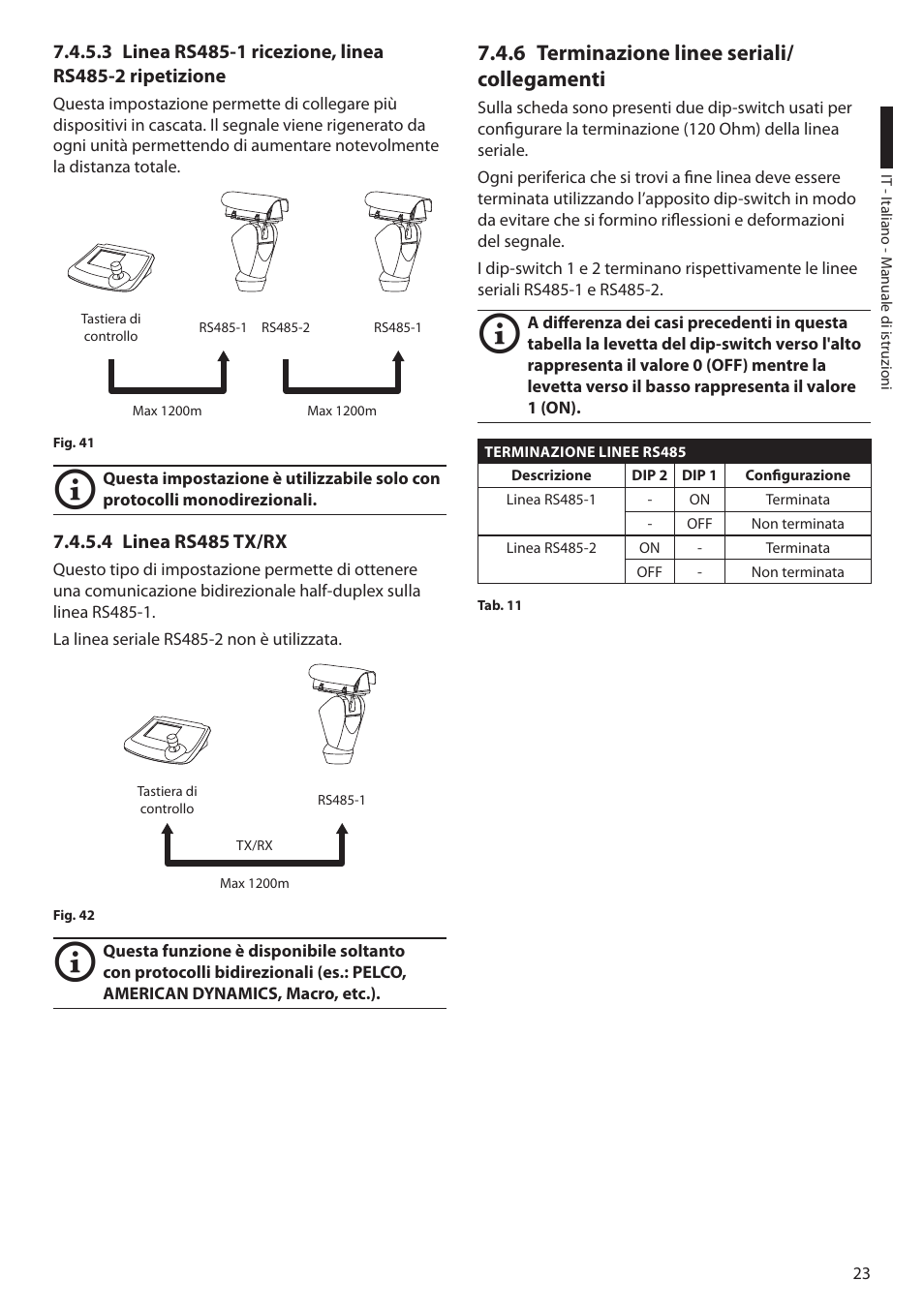4 linea rs485 tx/rx, 6 terminazione linee seriali/collegamenti, Ni unità ( "7.4.5.3 linea rs485-1 ricezione | Rs485-1 ( "7.4.5.4 linea rs485 tx/rx | Videotec ULISSE PLUS User Manual | Page 83 / 236