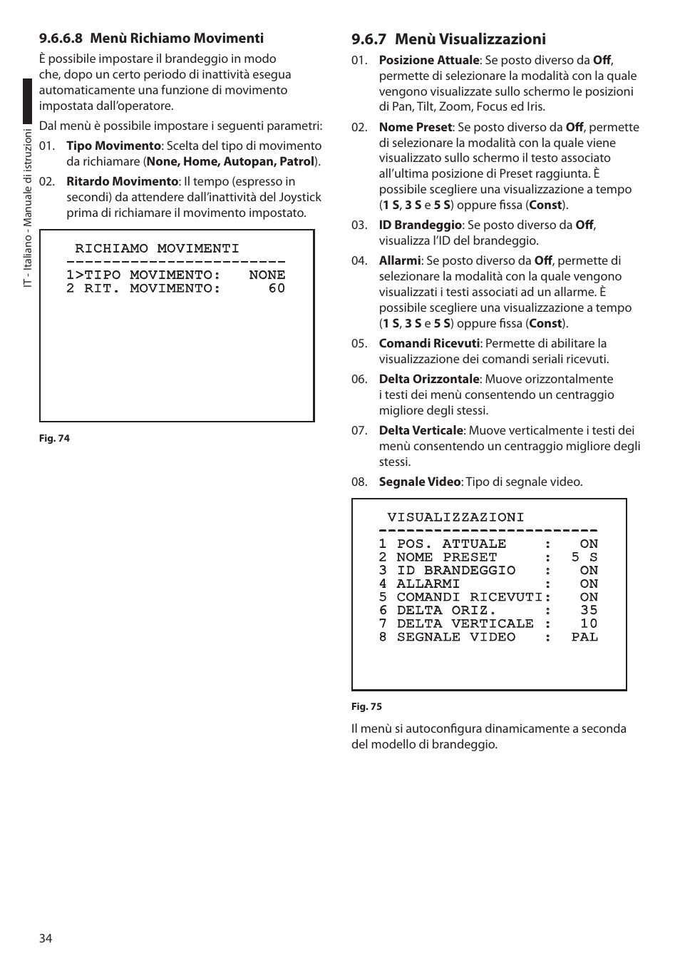 8 menù richiamo movimenti, 7 menù visualizzazioni | Videotec ULISSE PLUS User Manual | Page 94 / 236