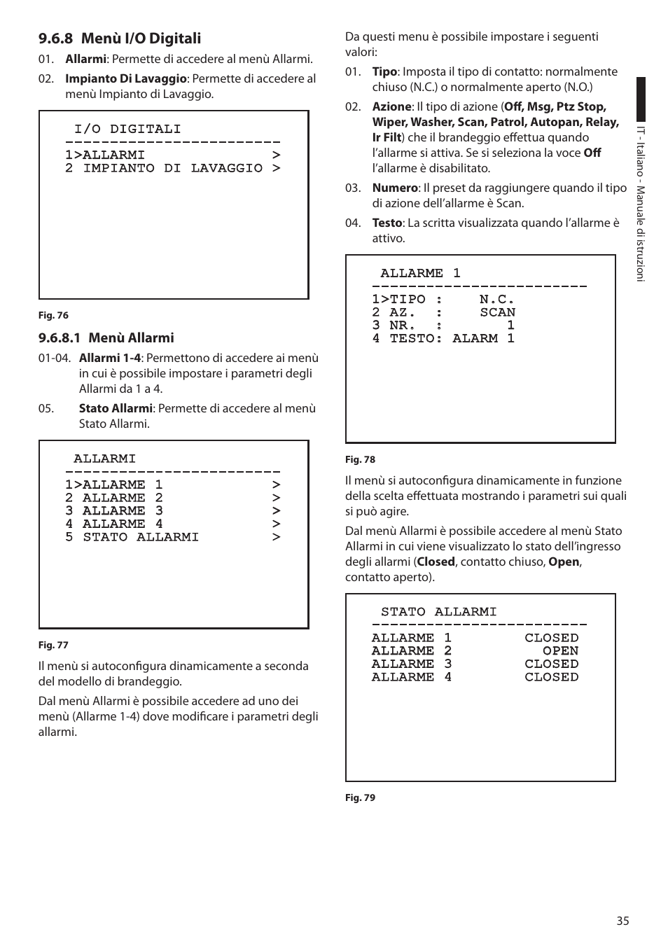 8 menù i/o digitali, 1 menù allarmi | Videotec ULISSE PLUS User Manual | Page 95 / 236
