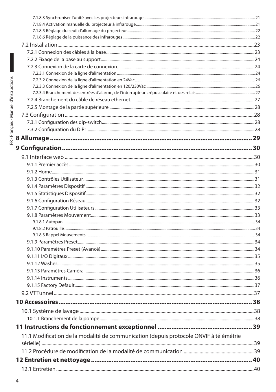 8 allumage 9 configuration, 10 accessoires, 11 instructions de fonctionnement exceptionnel | 12 entretien et nettoyage | Videotec ULISSE PLUS NETCAM User Manual | Page 102 / 196