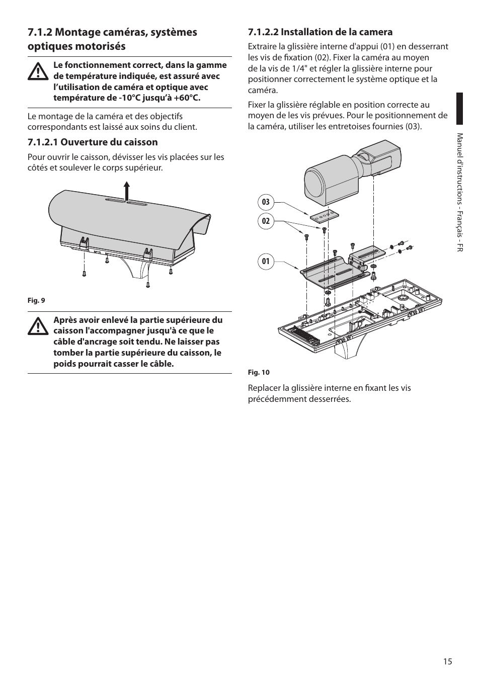 2 montage caméras, systèmes optiques motorisés, 1 ouverture du caisson, 2 installation de la camera | Videotec ULISSE PLUS NETCAM User Manual | Page 113 / 196