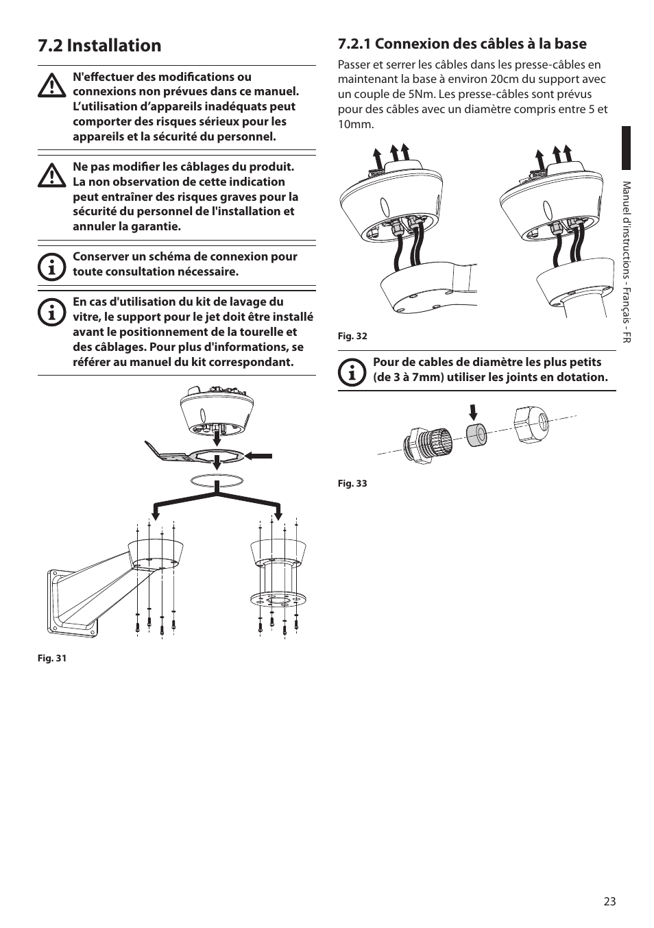 2 installation, 1 connexion des câbles à la base | Videotec ULISSE PLUS NETCAM User Manual | Page 121 / 196