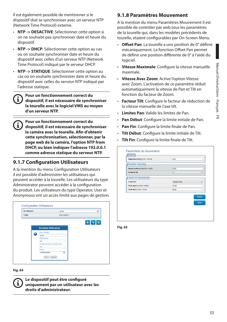 7 configuration utilisateurs, 8 paramètres mouvement | Videotec ULISSE PLUS NETCAM User Manual | Page 131 / 196