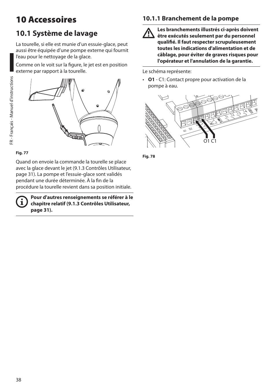 10 accessoires, 1 système de lavage, 1 branchement de la pompe | Videotec ULISSE PLUS NETCAM User Manual | Page 136 / 196