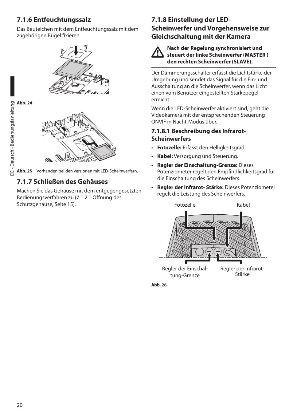 6 entfeuchtungssalz, 7 schließen des gehäuses, 1 beschreibung des infrarot-scheinwerfers | Videotec ULISSE PLUS NETCAM User Manual | Page 166 / 196
