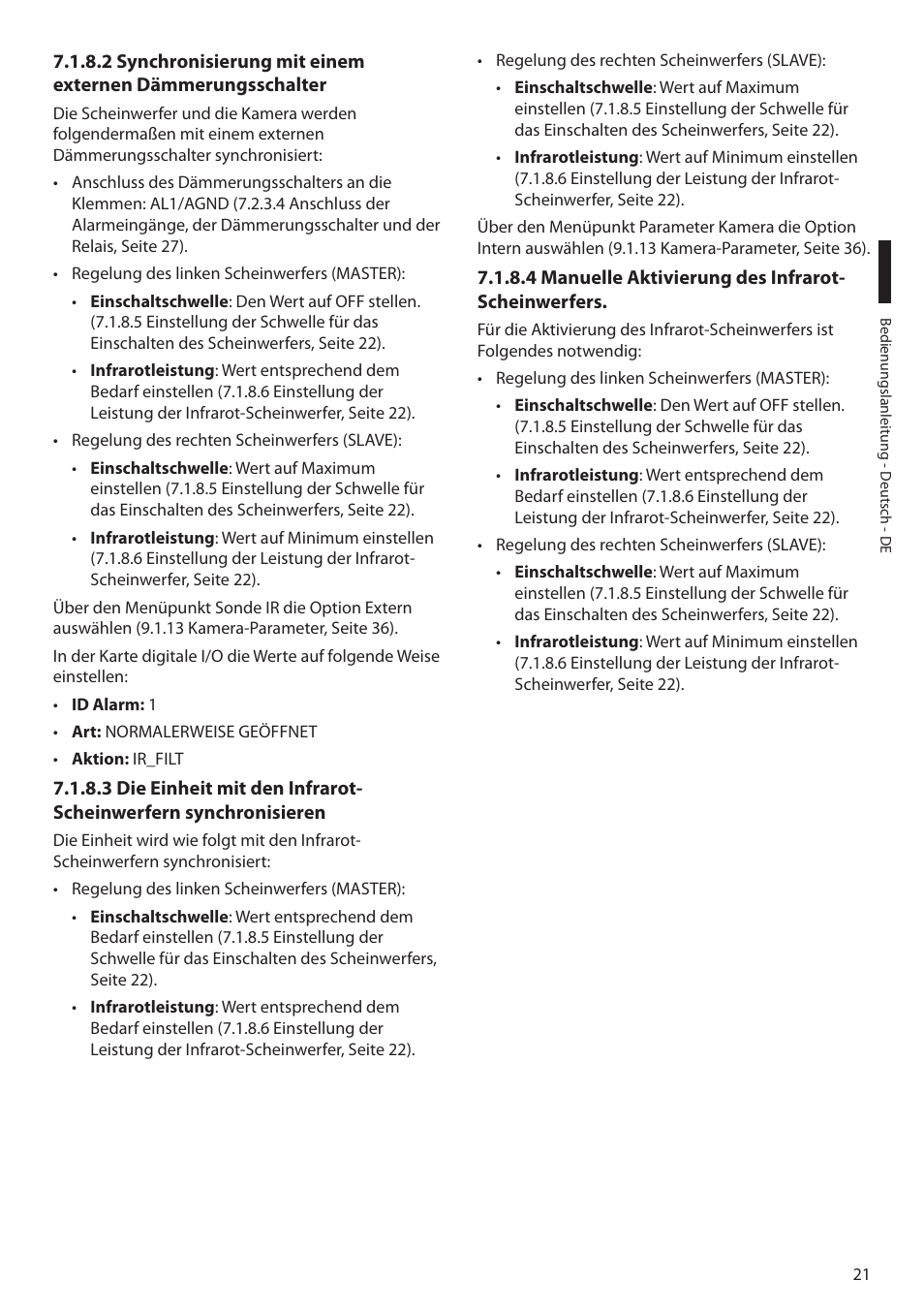 4 manuelle aktivierung des infrarot-scheinwerfers | Videotec ULISSE PLUS NETCAM User Manual | Page 167 / 196